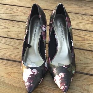 Christian Siriano Black and Pink Floral Heels brand new